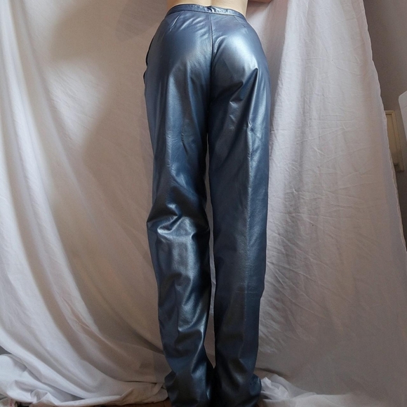 Blue straight leg leather pants from The Leather Ranch - Picture 4 of 4